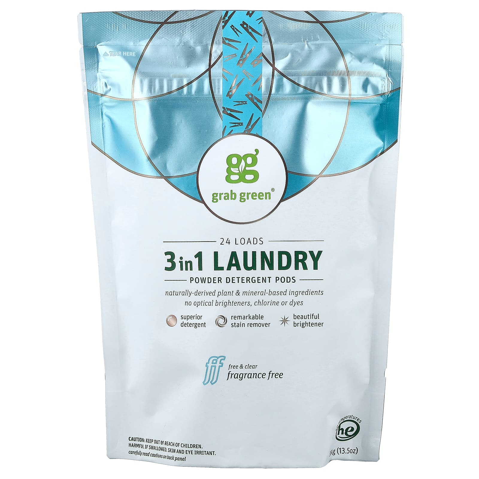 3-in-1洗濯用粉末洗剤ポッド、無香料、24回分、384g（13.5オンス）