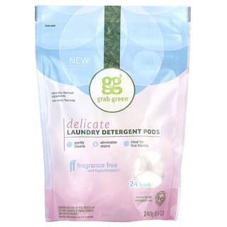 Grab Green, Cápsulas de detergente para la ropa, Ropa delicada, Sin fragancia, 24 cargas, 240 g (8,4 oz)