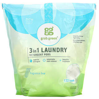 Grab Green, 3-in-1 洗濯洗剤ポッド、無香料、 132 回分