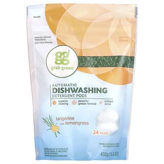 Grab Green, Cápsulas de detergente para lavavajillas automáticos, Mandarina con limoncillo`` 24 cargas, 432 g (15,2 oz)