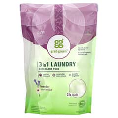 Grab Green, Cápsulas de detergente para la ropa 3 en 1, Lavanda con vainilla, 24 cargas, 384 g (13,5 oz)