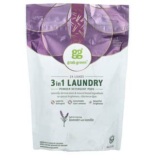 Grab Green, Cápsulas de detergente para la ropa 3 en 1, Lavanda con vainilla, 24 cargas, 384 g (13,5 oz)