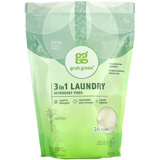 Grab Green, 3 in 1洗濯用洗剤ジェルボール、ベチバー、24回分、384g（13.5オンス）
