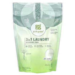 Grab Green, 3 in 1 Laundry Detergent Pods, Vetiver, 24 Loads, 13.5 oz (384 g)