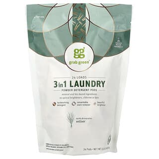 Grab Green, капсулы для стирки 3 в 1, ветивер, 24 капсулы, 384 г (13,5 унции)