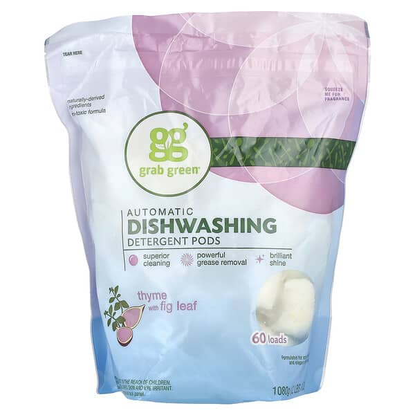 Grab Green, 자동 식기세척기 세제 포드, 무화과 잎 함유 타임, 60회분, 1,080g(2lbs, 6oz)