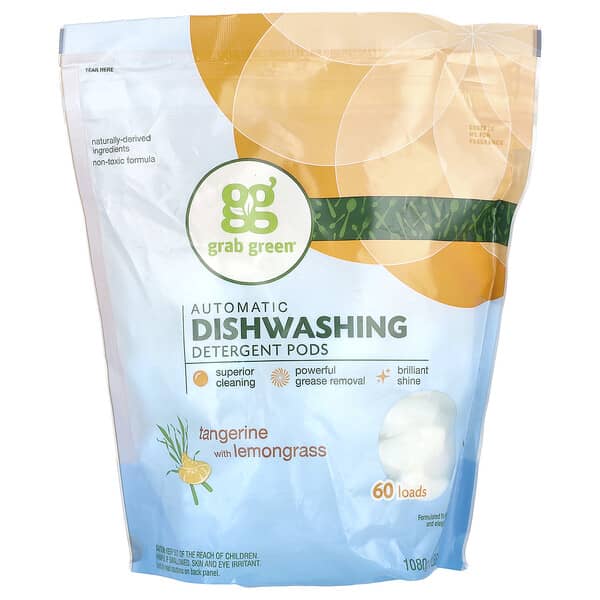 Grab Green Automatic Dishwashing Detergent Pods Tangerine With Lemongrass 60 Loads 2 Lbs 6 2228