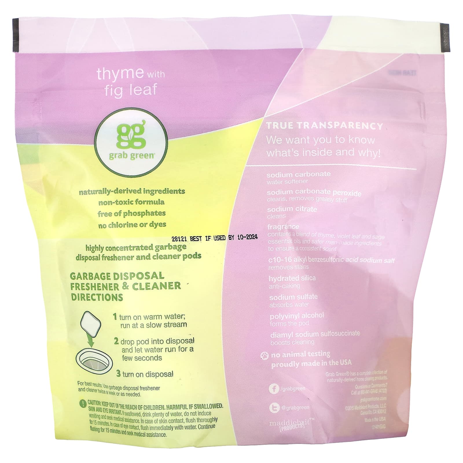 Grab Green, Garbage Disposal Freshener & Cleaner Pods, Thyme with Fig