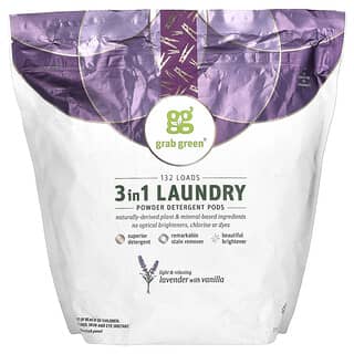 Grab Green, 3-in-1 Laundry Powder Detergent Pods, Lavender with Vanilla, 132 Loads, 4 lbs 10.4 oz (2,112 g)