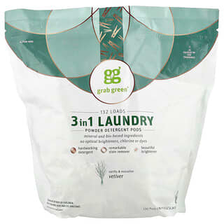 Grab Green, Dosettes lessive détergente 3 en 1, Vétiver, 132 Charges, 5 lbs 4 oz (2376 g)