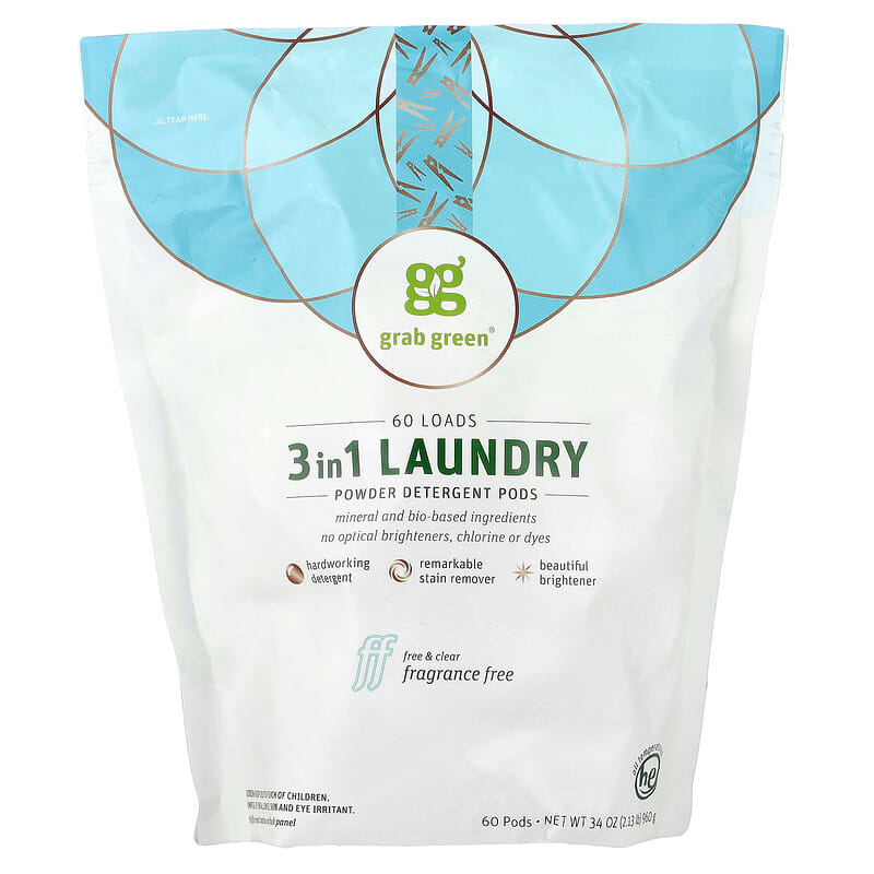 未開封 おまけ付 grab green 3in1 粉末洗剤 60回分 2個 3-in-1洗濯用洗剤ジェルボール、無香料、60回分、2ポンド61回分
