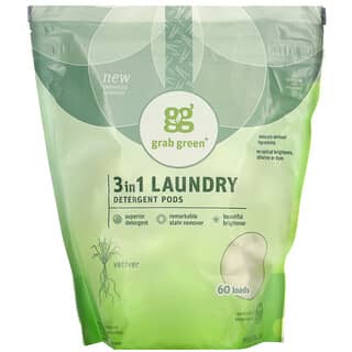 Grab Green, 3-in-1 Laundry Detergent Pods, Vetiver, 60 Loads, 2 lbs