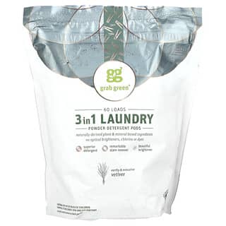 Grab Green, 3-in-1 Laundry Powder Detergent Pods, Vetiver, 60 Loads, 2 lbs, 2 oz (960 g)