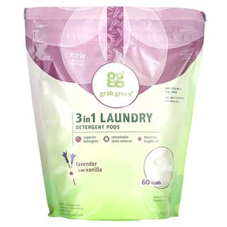 Grab Green, 3 in 1 Laundry Detergent Pods, Lavender with Vanilla, 60 Loads, 2 lbs 2 oz (960 g)