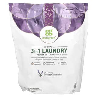 Grab Green, Pod Detergen Pencuci Pakaian dengan 3 Manfaat dalam 1 Produk, Lavender dengan Vanila, 60 Kali Pencucian, 1.080 g, 2 pon, (6 ons)