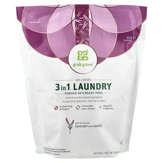 Grab Green, 3 u 1 kapsule praška za pranje rublja, lavanda s vanilijom, 60 pranja, 960 g