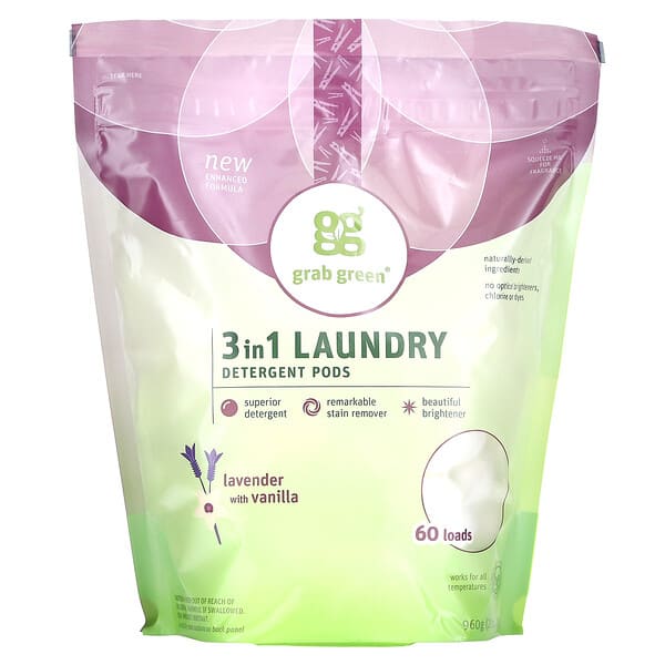 Grab Green, 3-in-1 Pods, Waschmittel, Lavendel, für 60 Waschladungen, 1080 g