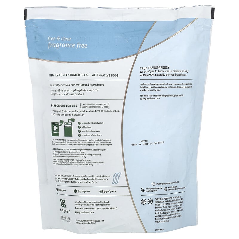 Bleach Alternative, Powder Detergent Pods, Fragrance Free, 60