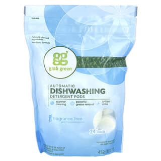 Grab Green, Pods de Detergente para Lavagem de Louça Automática, Sem Fragrânica, 24 Cápsulas, 15.2 oz (432 g)