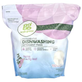 Grab Green, Automatic Dishwashing Detergent Pods, Thyme with Fig Leaf, 132 Loads