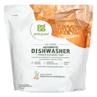 Grab Green, Automatic Dishwashing Powder Detergent Pods, Tangerine with Lemongrass, 132 Loads, 5 lb 4 oz (2,376 g)