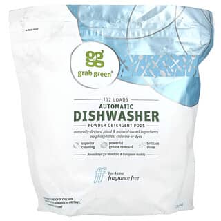 Grab Green, Automatic Dishwasher Powder Detergent Pods, Fragrance Free, 132 Loads, 5 lbs 4 oz (2,376 g)