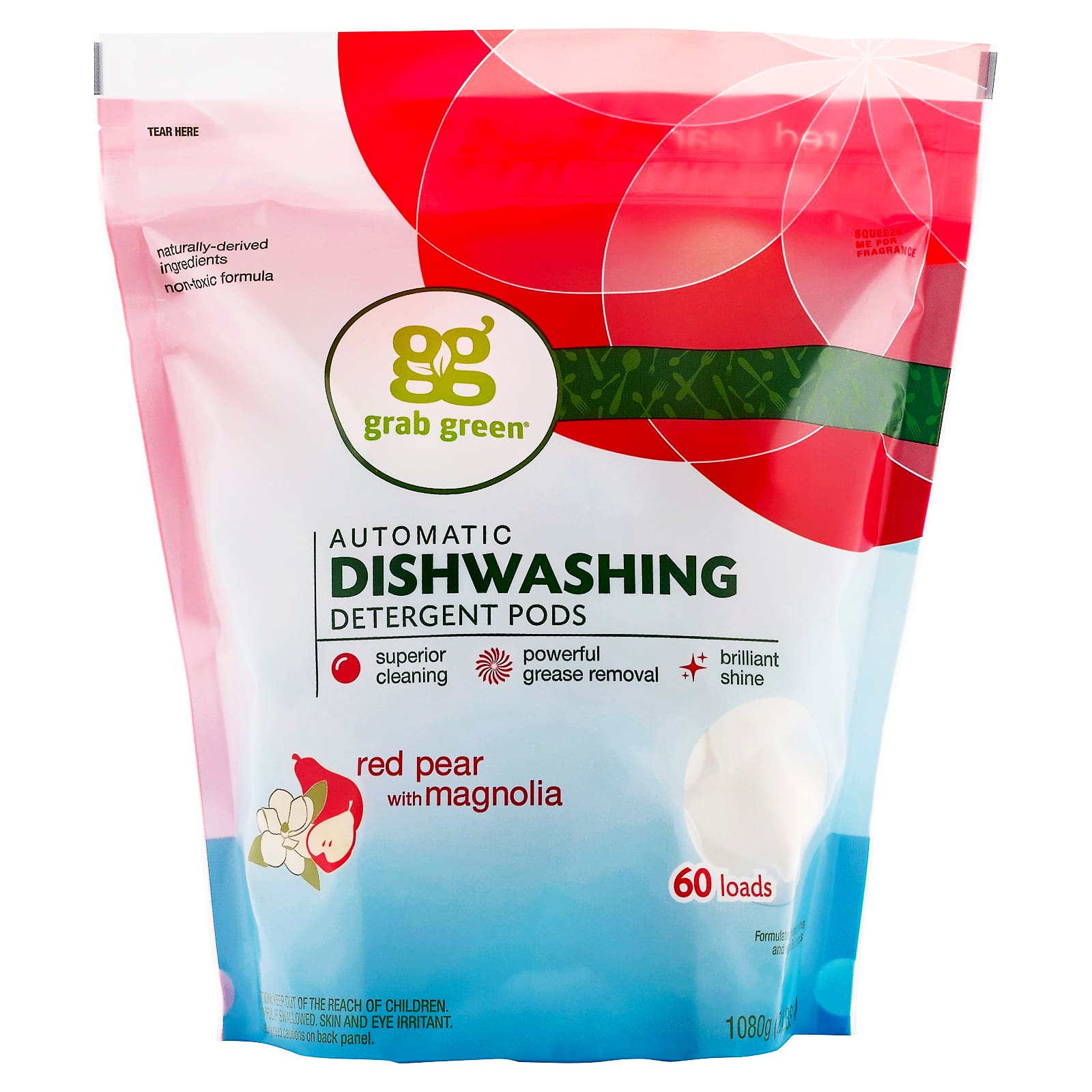 Grab Green, Automatic Dishwashing Detergent Pods, Red Pear with