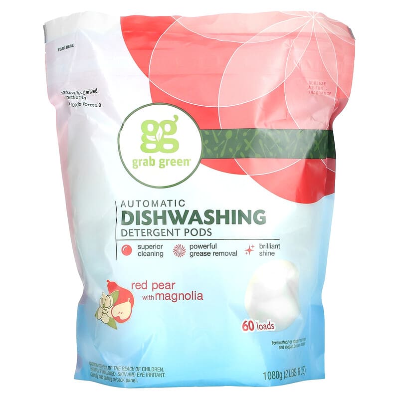 Grab Green Automatic Dishwasher Detergent Pods, Red Pear With Magnolia - 60 count
