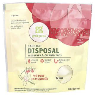 Grab Green‏, Garbage Disposal Freshener & Cleaner Pods, Red Pear with Magnolia, 12 Pods, 5.9 oz (168 g)