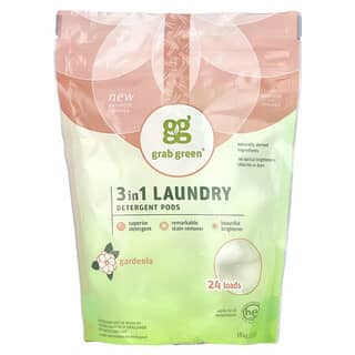 Grab Green, Cápsulas de detergente para la ropa 3 en 1, Gardenia, 24 cargas, 384 g (13,5 oz)