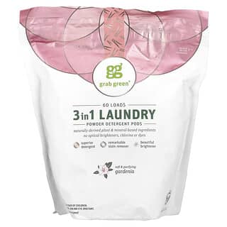 Grab Green, Cápsulas de detergente la para ropa 3 en 1, Gardenia, 60 cargas, 1080 g (2 lb 6 oz)