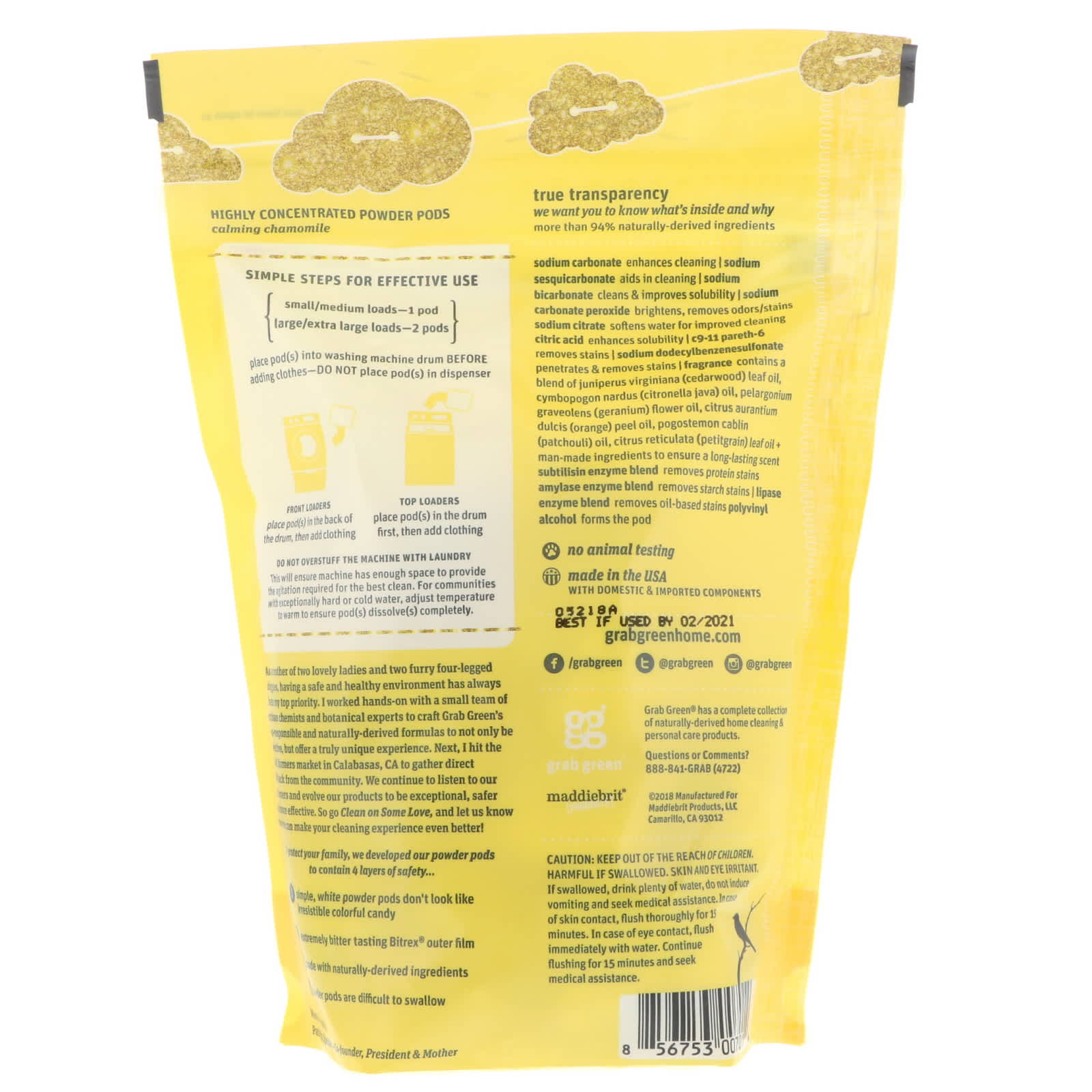 Grab Green, Laundry Detergent Pods, Newborn Baby, 04 Months, Calming