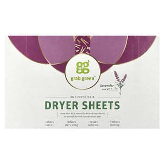 Grab Green, Dryer Sheets, Lavender with Vanilla, 80 Compostable Sheets