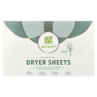 Grab Green, Láminas para secadora, Vetiver, 80 láminas compostables