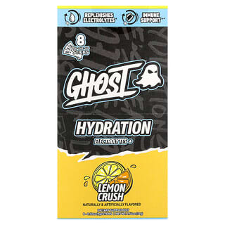 Ghost, Eletrólitos para Hidratação+, Crush de Limão, 8 Bastões para Consumo em Qualquer Lugar, 9 g (0,32 oz) Cada