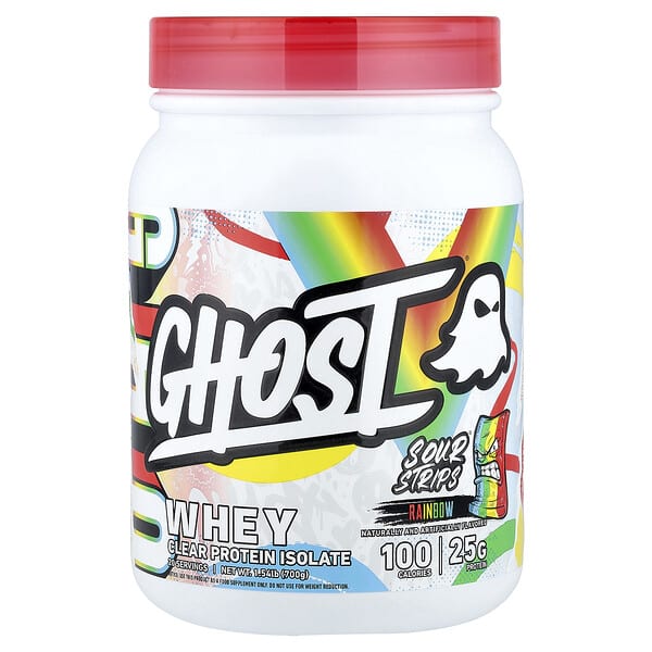 Ghost, Whey, Clear Protein Isolate, Sour Strips® Rainbow, 1.54 lb (700 g)