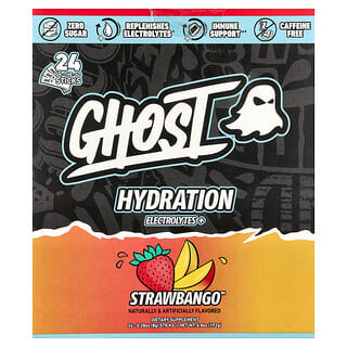 Ghost, Hydration Eletrólitos+, Strawbango™, 24 Bastões para Consumo em Qualquer Lugar, 8 g (0,28 oz) Cada