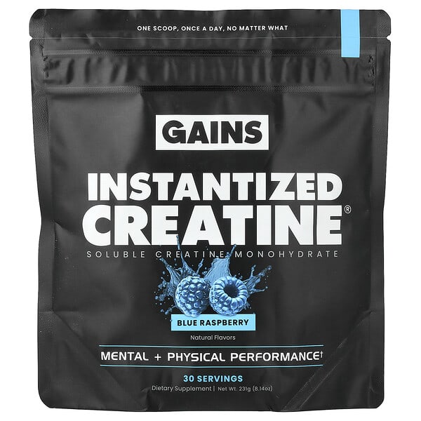 GAINS, Instantized Creatine®, Soluble Creatine Monohydrate, Blue Raspberry, 8.14 oz (231 g) — product photo 1