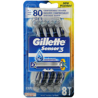 Gillette, Sensor3, Rasoirs jetables ComfortGel, 8 rasoirs