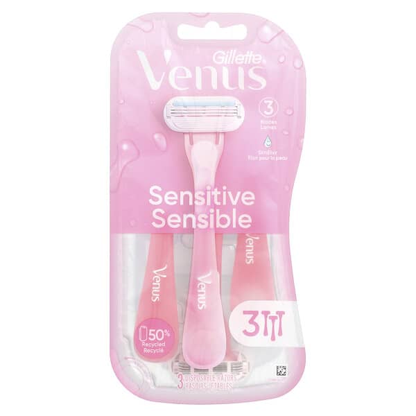 Gillette, Venus, Sensitive, 3 maquinillas de afeitar desechables