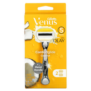 Gillette, Venus, Comfort Glide Coconut, Plus Olay, 1 Razor, 2 Cartridges Gel Bars