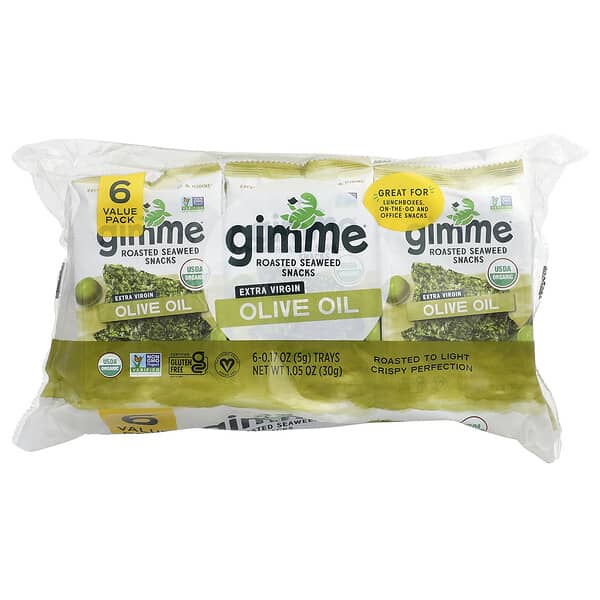 فوائد طحالب البحر مع أفضل سعر على موقع اي هيرب 5 gimMe, Roasted Seaweed Snacks, Extra Virgin Olive Oil, 6 Trays. 0.17 oz (5 g) Each