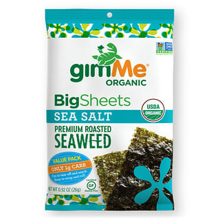 gimMe, أعشاب بحرية محمصة ممتازة ، أوراق كبيرة ، ملح البحر ، 0.92 أونصة (26 جم)