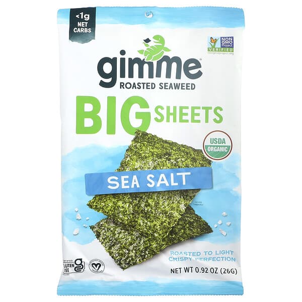 gimMe, Roasted Seaweed, Big Sheets, Sea Salt, 0.92 oz (26 g)