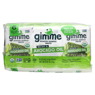 gimMe, Roasted Seaweed Snacks, Sea Salt & Avocado Oil, 6 Pack, 0.16 oz (4.5 g) Each
