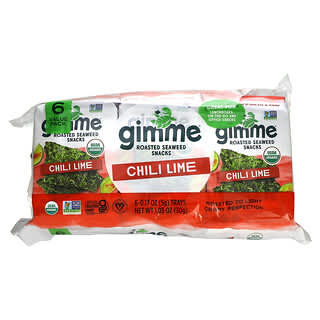 gimMe, Roasted Seaweed Snacks, Chili Lime, 6 Pack, 0.17 oz (5 g) Each
