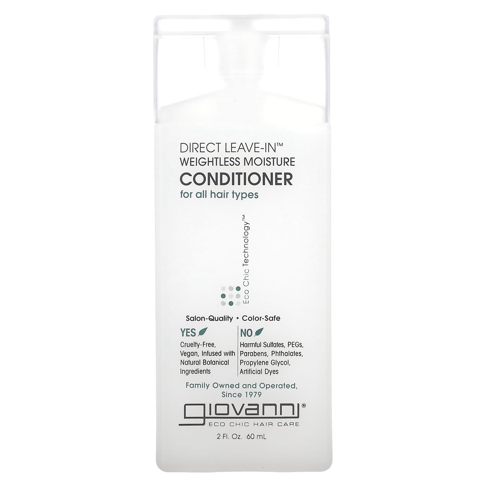 Giovanni, Direct LeaveIn Weightless Moisture Conditioner, For All Hair Types, 2 fl oz (60 ml)