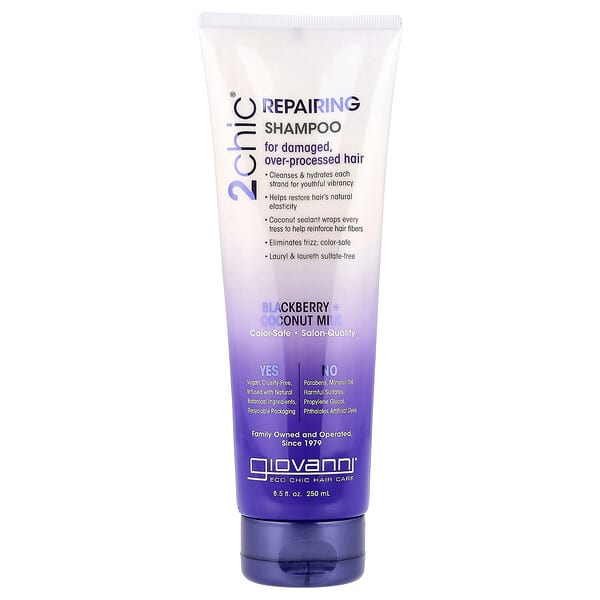 Giovanni, 2chic，修復洗髮精，過度處理的受損頭髮，黑莓 + 椰奶，8.5 液量盎司（250 毫升）