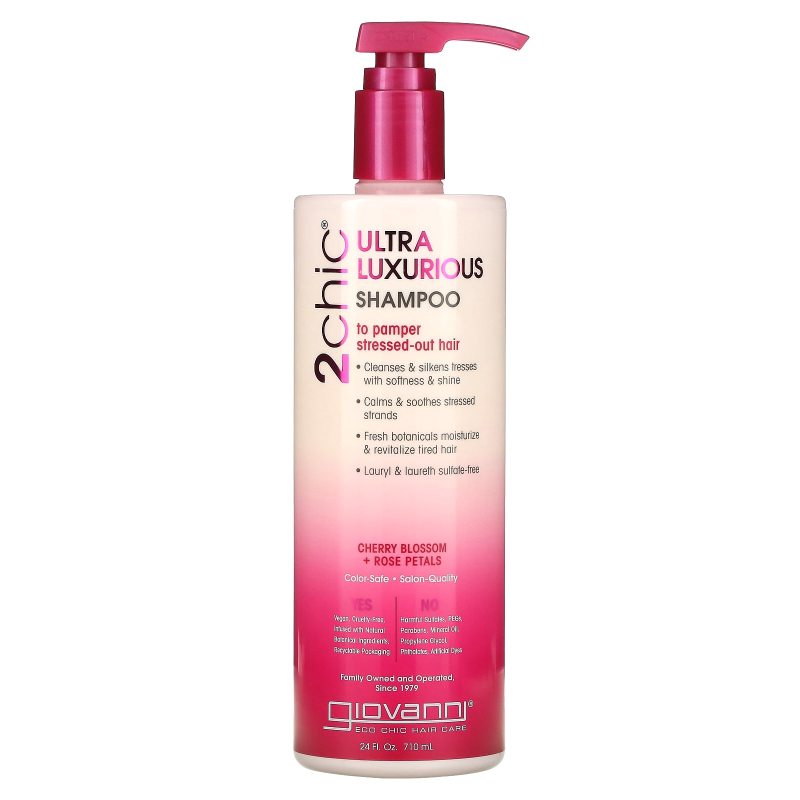 Giovanni, 2chic, Ultra-Luxurious Shampoo, To Pamper Stressed-Out Hair,  Cherry Blossom + Rose Petals, 24 fl oz (710 ml)