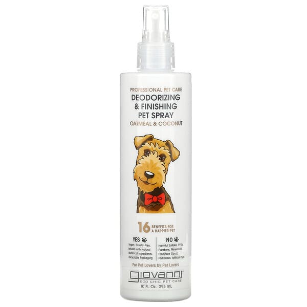 Giovanni, Cuidado profesional de mascotas, Spray desodorizante y de acabado para mascotas, Avena y coco, 295 ml (10 oz. Líq.)